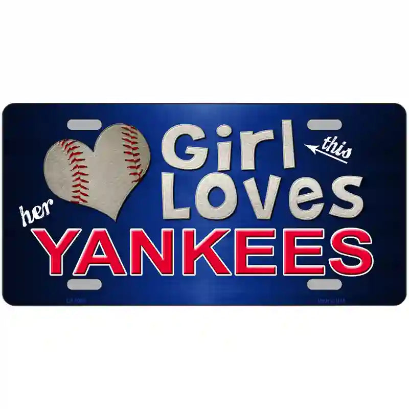 This Girl Loves Her Yankees Novelty Metal License Plate 24" x 12" (LLP)