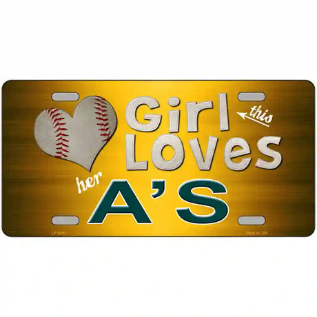 This Girl Loves Her Athletics Novelty Metal License Plate 24" x 12" (LLP)