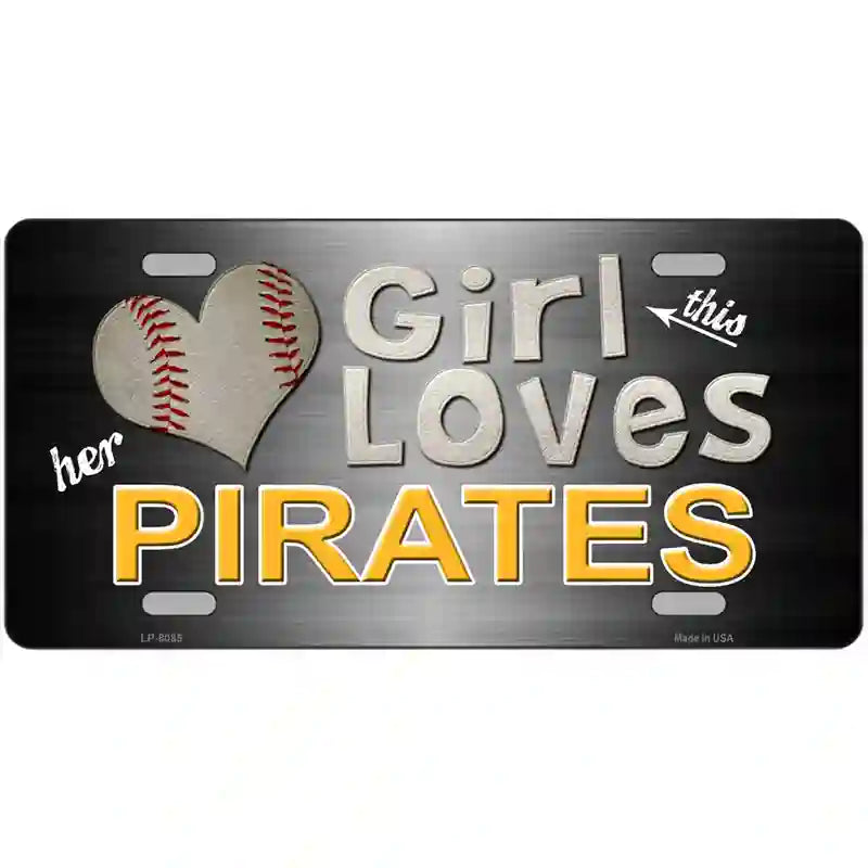 This Girl Loves Her Pirates Novelty Metal License Plate 24" x 12" (LLP)