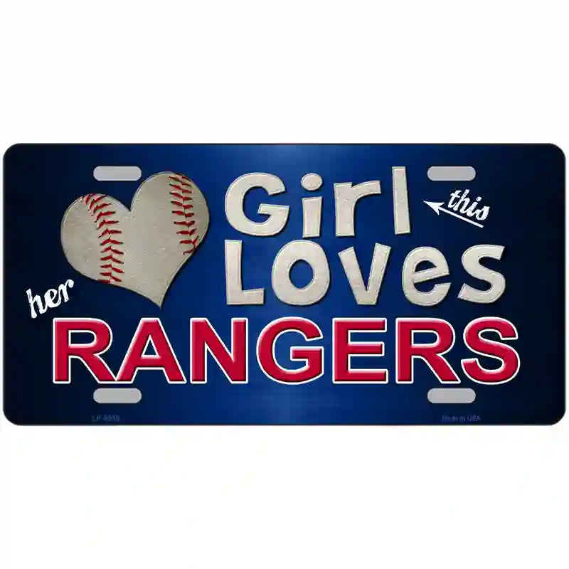 This Girl Loves Her Rangers Novelty Metal License Plate 24" x 12" (LLP)