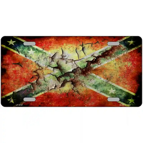 Confederate Flag Rusted Novelty Metal License Plate 24" x 12" (LLP)