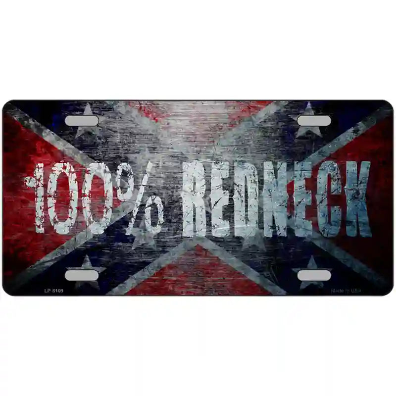 100% Redneck Confederate Novelty Metal License Plate 24" x 12" (LLP)