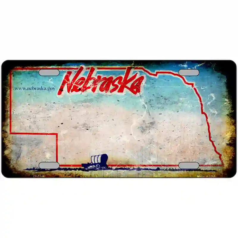 Nebraska State Rusty Novelty Metal License Plate 24" x 12" (LLP)