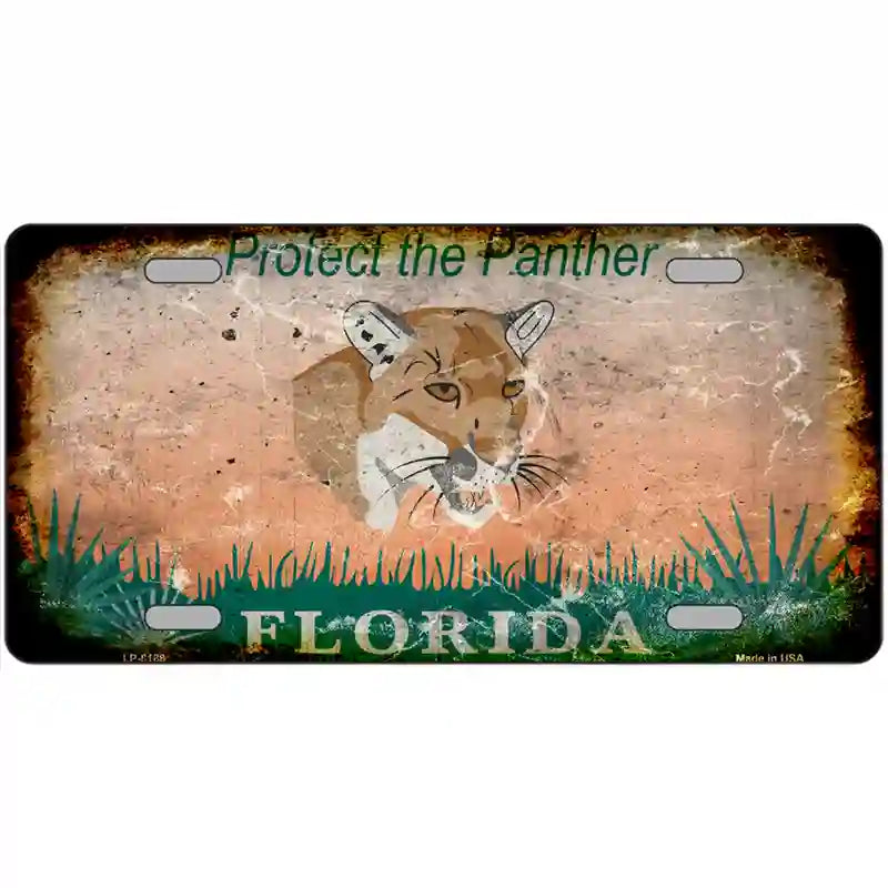 Florida Protect Panther Rusty Novelty Metal License Plate 24" x 12" (LLP)