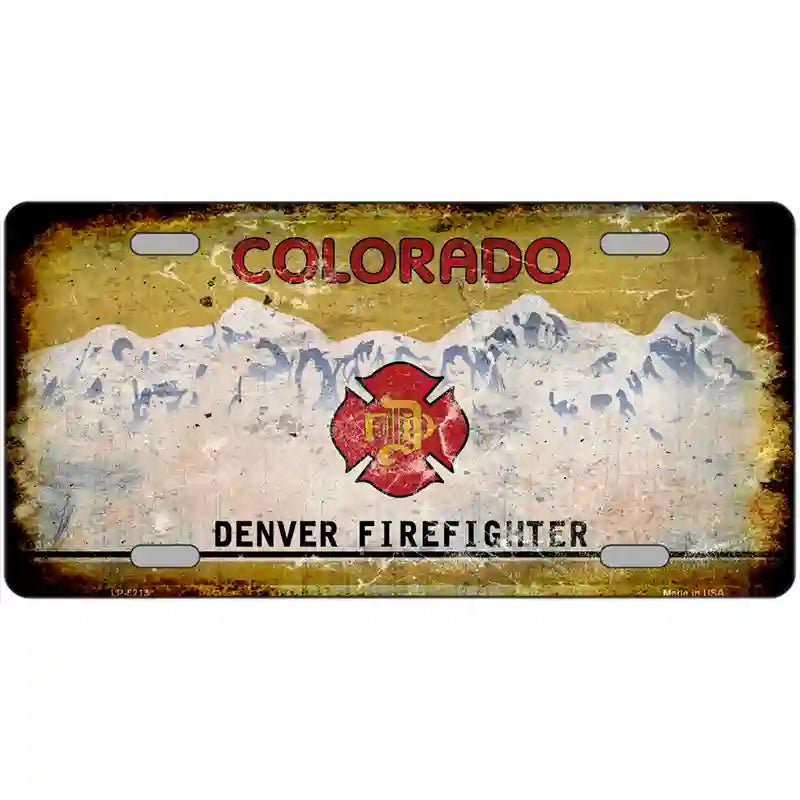 Denver Firefighter Rusty Novelty Metal License Plate 24" x 12" (LLP)