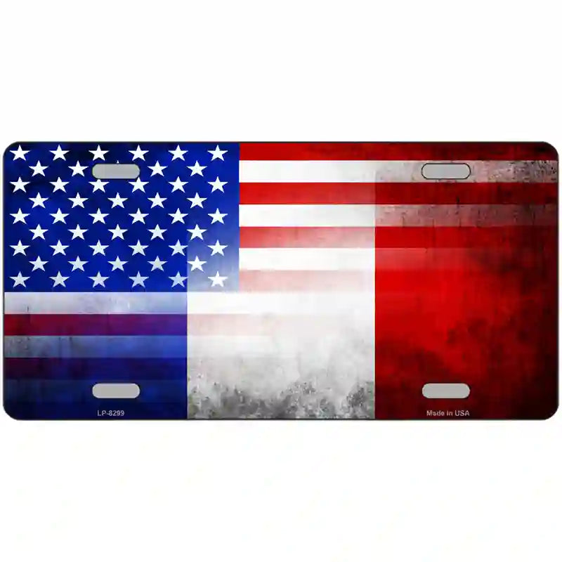 United States France Flag Fade Metal Novelty License Plate 24" x 12" (LLP)