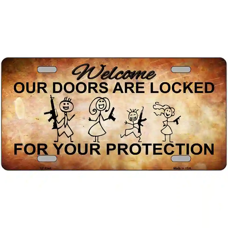 Doors Locked Your Protection Metal Novelty License Plate 24" x 12" (LLP)