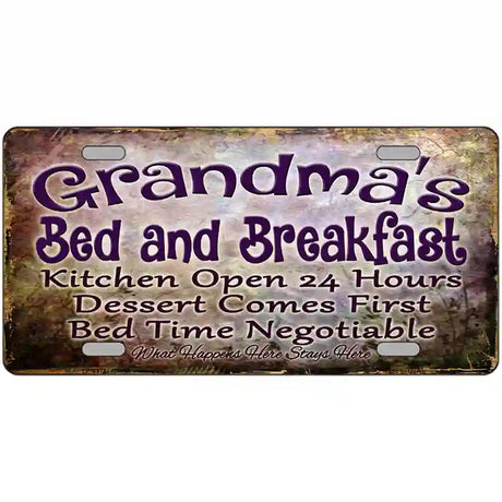 Grandmas Bed & Breakfast Metal Novelty License Plate 24" x 12" (LLP)