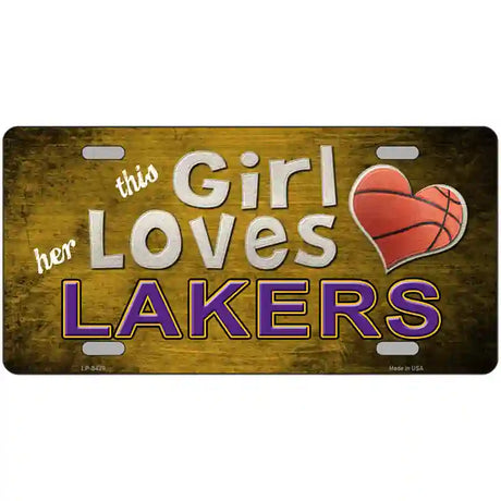 This Girl Loves Her Lakers Novelty Metal License Plate 24" x 12" (LLP)