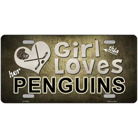 This Girl Loves Her Penguins Novelty Metal License Plate 24" x 12" (LLP)