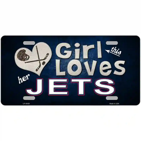 This Girl Loves Her Jets Hockey Novelty Metal License Plate 24" x 12" (LLP)