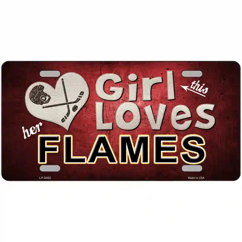 This Girl Loves Her Flames Novelty Metal License Plate 24" x 12" (LLP)