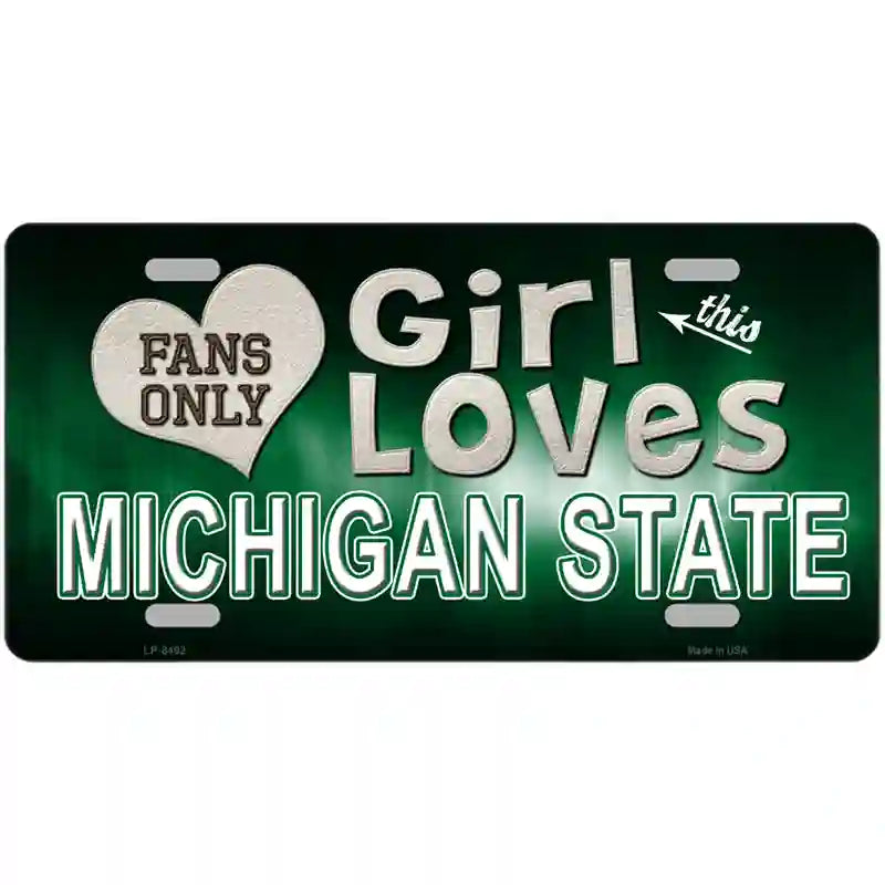 This Girl Loves Michigan State Novelty Metal License Plate 24" x 12" (LLP)