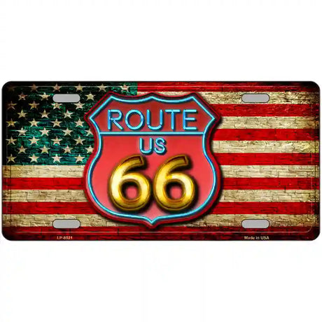 American Route 66 Neon Metal Novelty License Plate 24" x 12" (LLP)