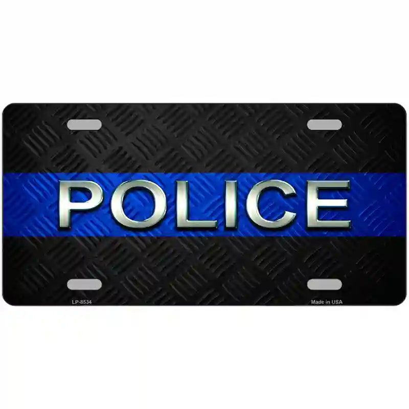 Police Thin Blue Line Metal Novelty License Plate 24" x 12" (LLP)