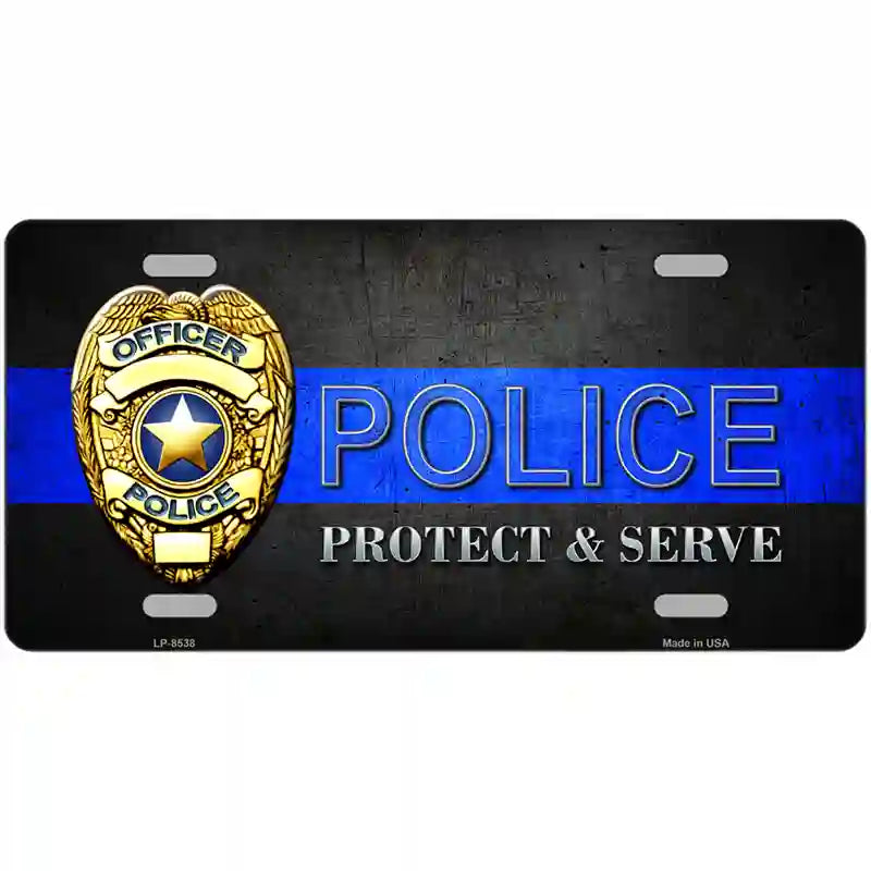 Police Badge Thin Blue Line Metal Novelty License Plate 24" x 12" (LLP)