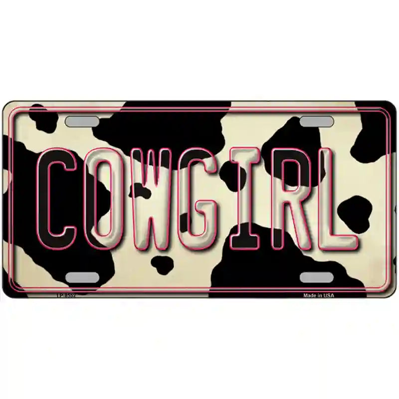 Cowgirl Cow Metal Novelty License Plate 24" x 12" (LLP)