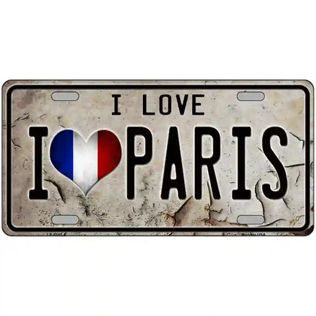 I Love Paris Metal Novelty License Plate 24" x 12" (LLP)