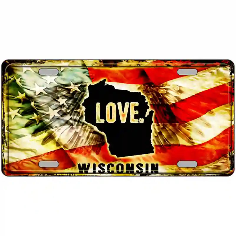 Wisconsin Love Metal Novelty License Plate 24" x 12" (LLP)