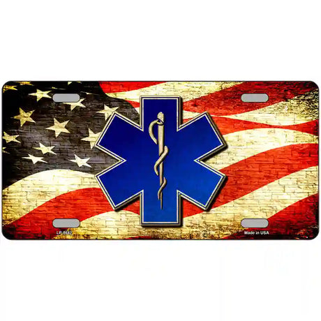 EMT Logo With USA Flag Metal Novelty License Plate 24" x 12" (LLP)