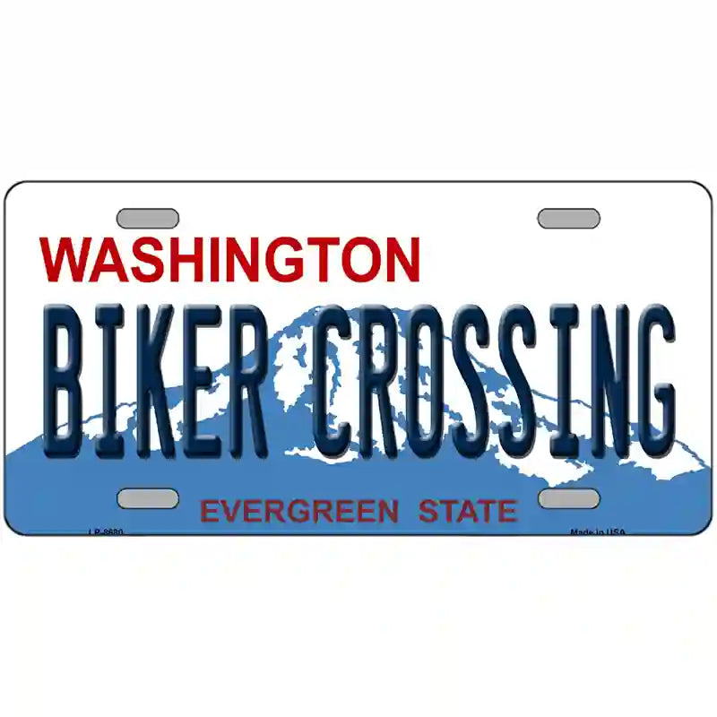 Biker Crossing Washington Metal Novelty License Plate 24" x 12" (LLP)