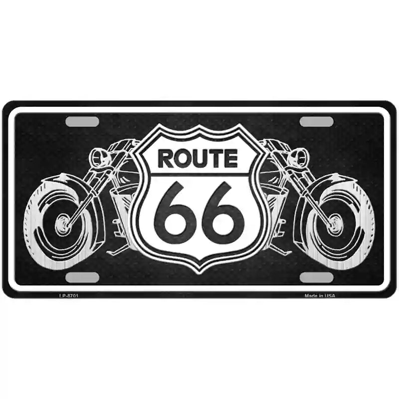 Route 66 With Bikes Metal Novelty License Plate 24" x 12" (LLP)