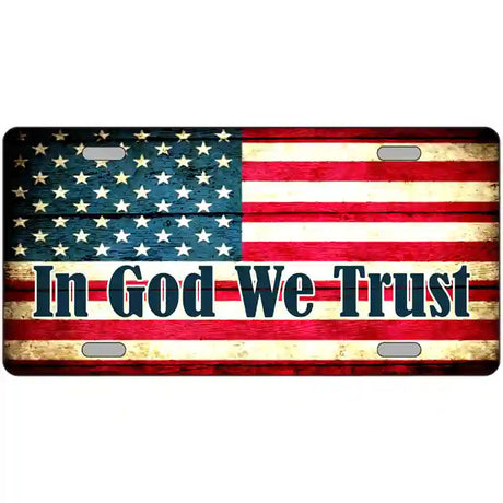 In God We Trust American Flag Metal Novelty License Plate 24" x 12" (LLP)