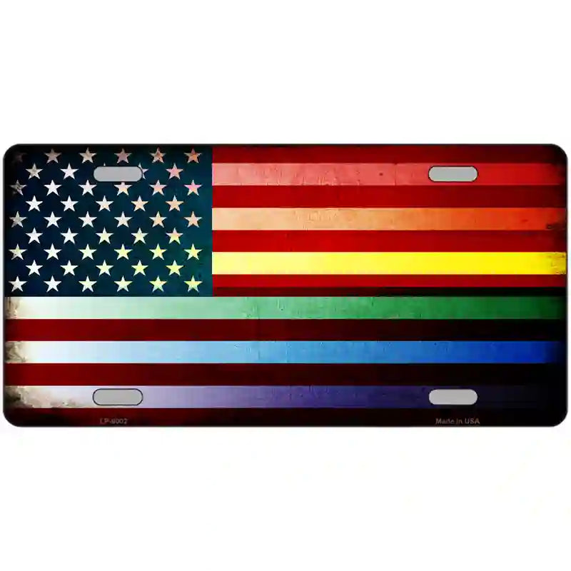 American Flag Rainbow Metal Novelty License Plate 24" x 12" (LLP)