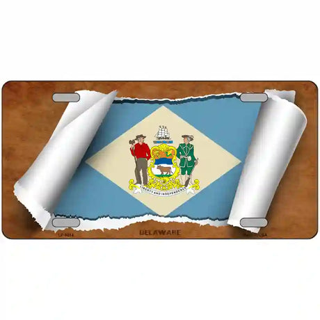 Delaware Flag Scroll Metal Novelty License Plate 24" x 12" (LLP)