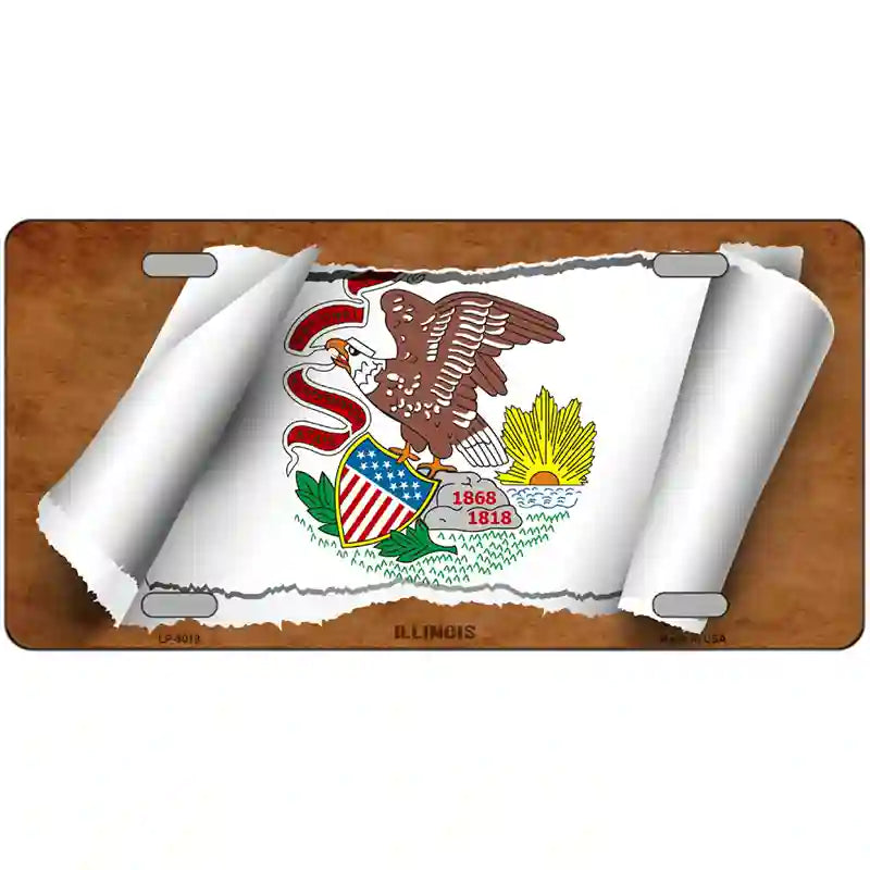 Illinois Flag Scroll Metal Novelty License Plate 24" x 12" (LLP)