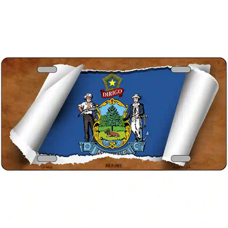 Maine Flag Scroll Metal Novelty License Plate 24" x 12" (LLP)