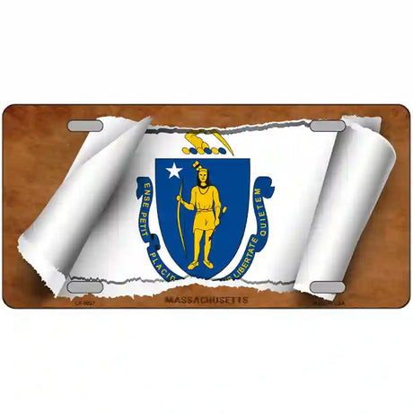 Massachusetts Flag Scroll Metal Novelty License Plate 24" x 12" (LLP)