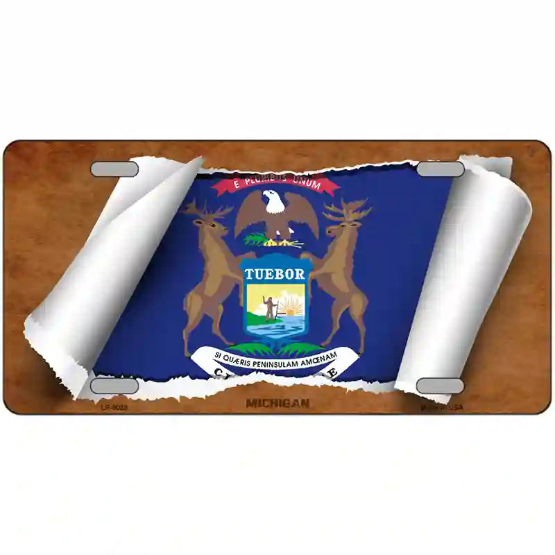 Michigan Flag Scroll Metal Novelty License Plate 24" x 12" (LLP)