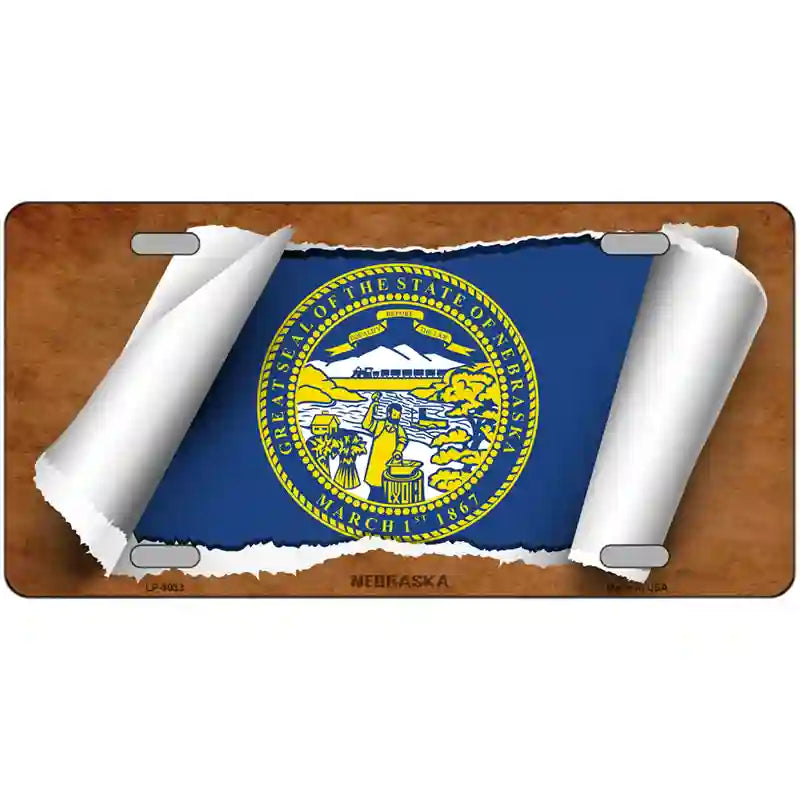 Nebraska Flag Scroll Metal Novelty License Plate 24" x 12" (LLP)