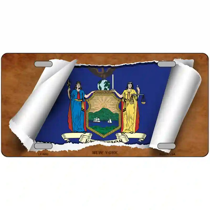 New York Flag Scroll Metal Novelty License Plate 24" x 12" (LLP)