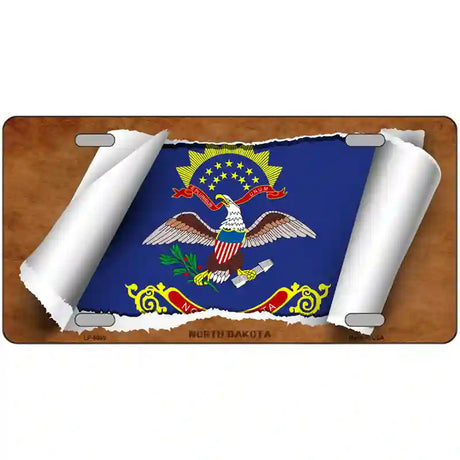 North Dakota Flag Scroll Metal Novelty License Plate 24" x 12" (LLP)