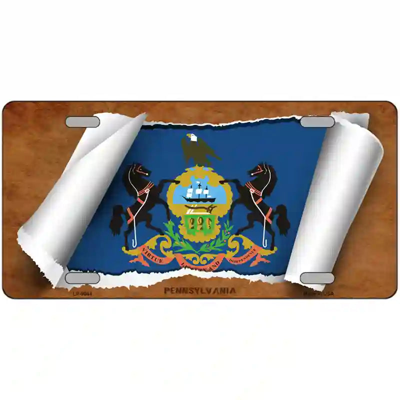 Pennsylvania Flag Scroll Metal Novelty License Plate 24" x 12" (LLP)