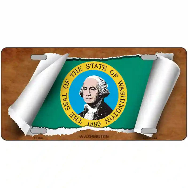 Washington Flag Scroll Metal Novelty License Plate 24" x 12" (LLP)