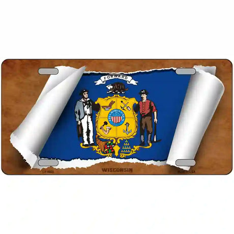 Wisconsin Flag Scroll Metal Novelty License Plate 24" x 12" (LLP)