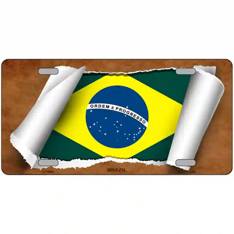 Brazil Flag Scroll Metal Novelty License Plate 24" x 12" (LLP)