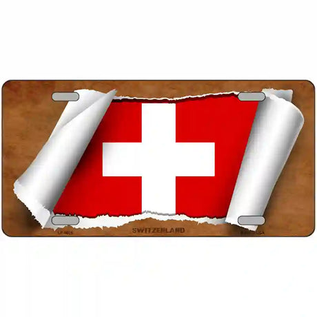 Switzerland Flag Scroll Metal Novelty License Plate 24" x 12" (LLP)