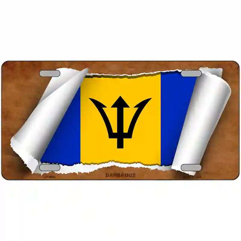 Barbados Flag Scroll Metal Novelty License Plate 24" x 12" (LLP)