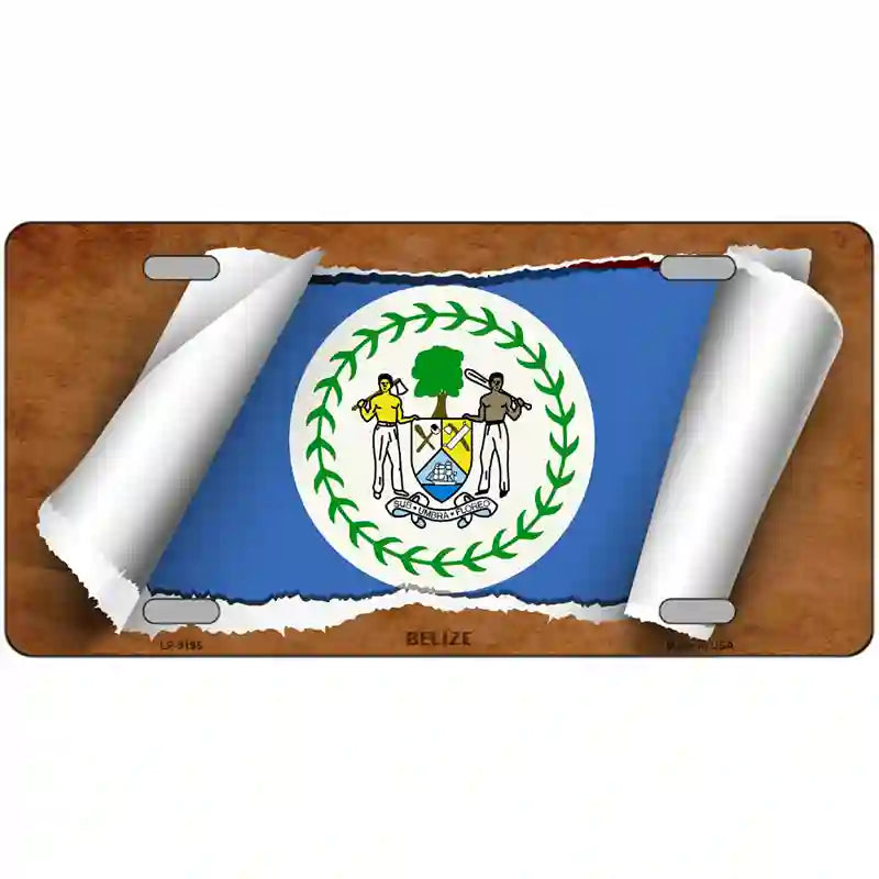 Belize Flag Scroll Metal Novelty License Plate 24" x 12" (LLP)