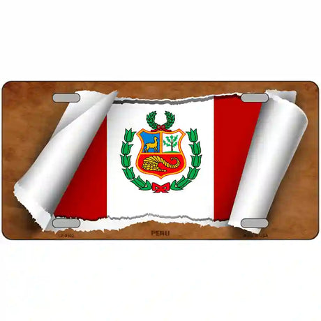 Peru Flag Scroll Metal Novelty License Plate 24" x 12" (LLP)