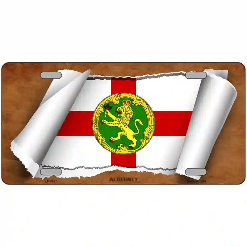 Alderney Flag Scroll Metal Novelty License Plate 24" x 12" (LLP)