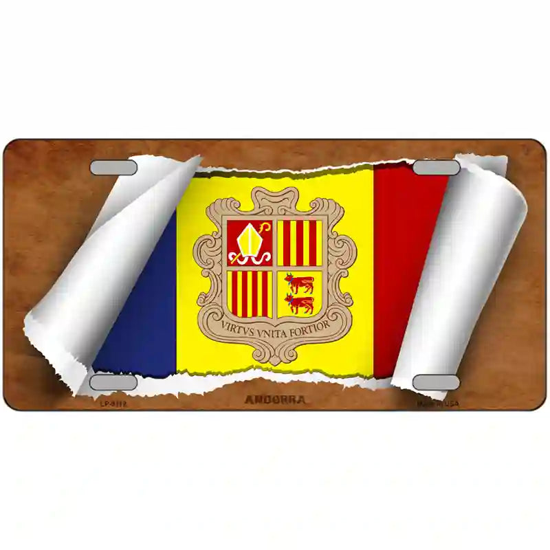 Andorra Flag Scroll Metal Novelty License Plate 24" x 12" (LLP)