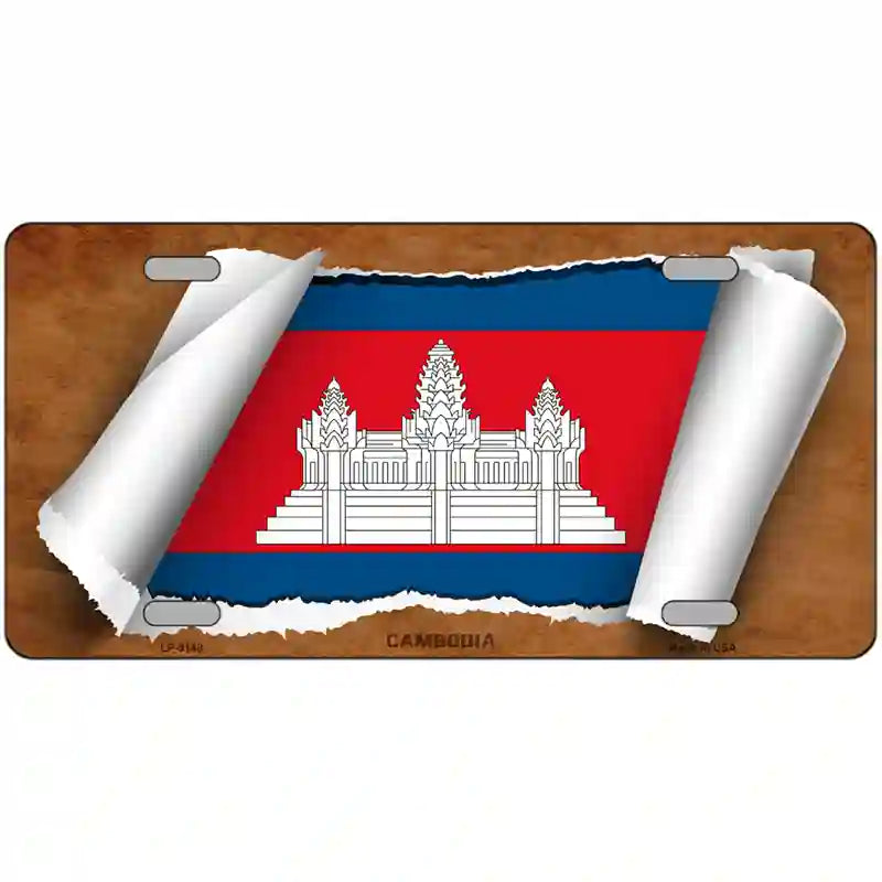 Cambodia Flag Scroll Metal Novelty License Plate 24" x 12" (LLP)