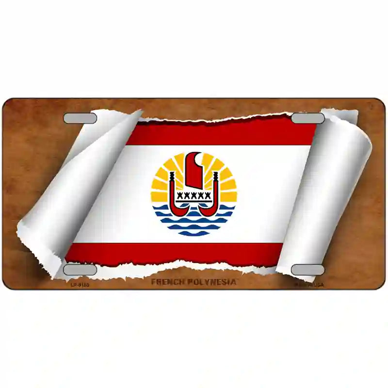 French Polynesia Flag Scroll Metal Novelty License Plate 24" x 12" (LLP)