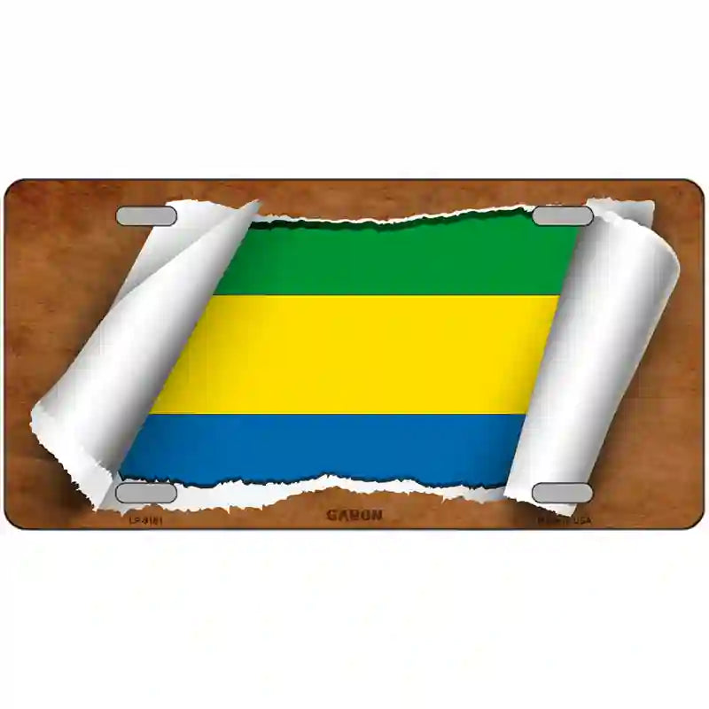 Gabon Flag Scroll Metal Novelty License Plate 24" x 12" (LLP)