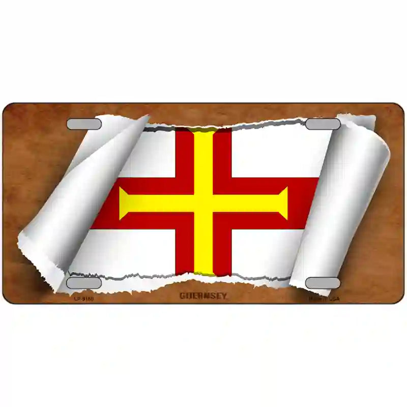 Guernsey Flag Scroll Metal Novelty License Plate 24" x 12" (LLP)